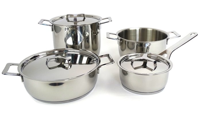 Alessi - Jasper Morrison - 煮食鍋套裝 (4) -  《鍋碗瓢盆》 - 18/10 不銹鋼手柄。磁鋼底