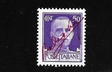 Italy CSR 1943 - November 1943, 50 cents violet “Imperial” with red vermilion overprint with diagonal signature of - Sassone N.251