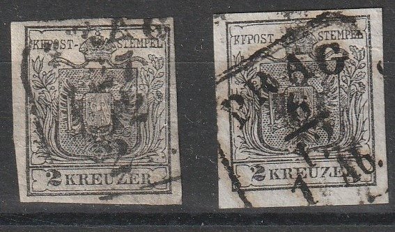 Austria 1850 - The first issue, the 2 Kreuzer (2 pieces)