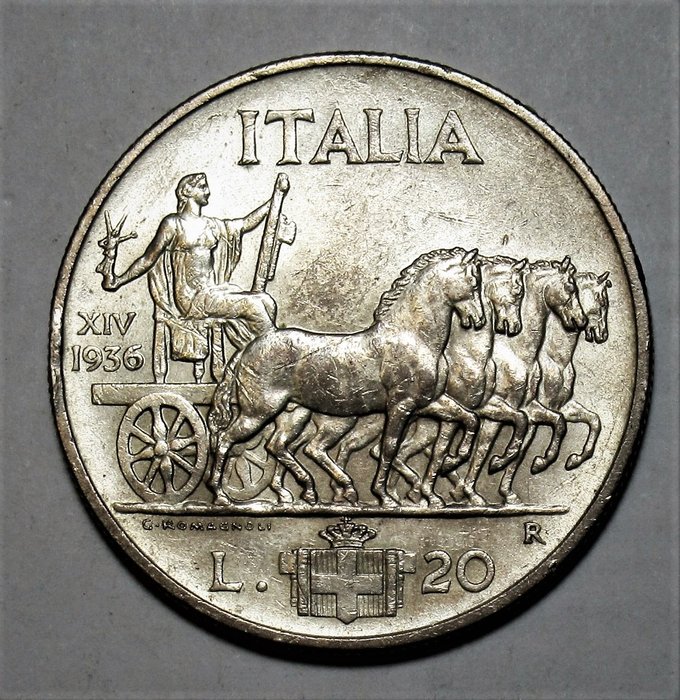 Italien, Königreich Italien. Vittorio Emanuele III. di Savoia (1900-1946). 20 Lire 1936 "Impero" I Tipo