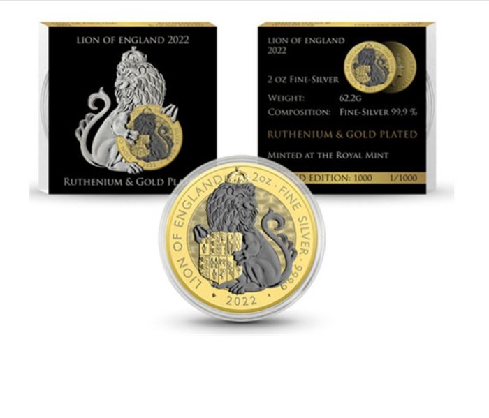 Royaume-Uni. 5 Pound 2022 Tudor Beasts Lion of England - Gold Ruthenium Edition - 2 oz
