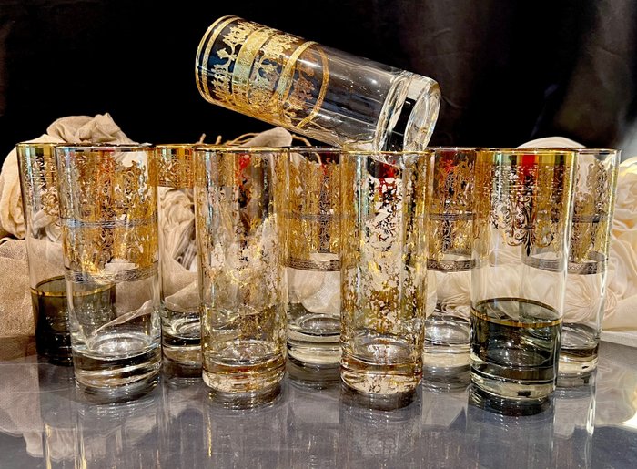 Cristal T Murano - Set di bicchieri muranesi da collezione (10) - .925 argento, Cristallo, Oro