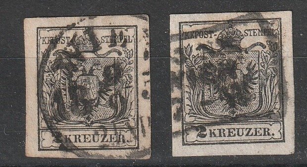 Austria 1850 - The first issue, the 2 Kreuzer (2 pieces)