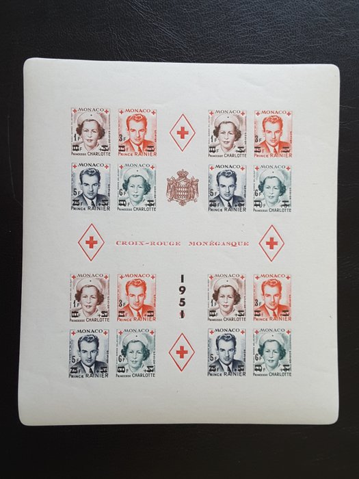 Monaco 1951 - Princess Charlotte and Prince Rainier III, for the benefit of the Red Cross, overprinted and - Yvert BF 4B