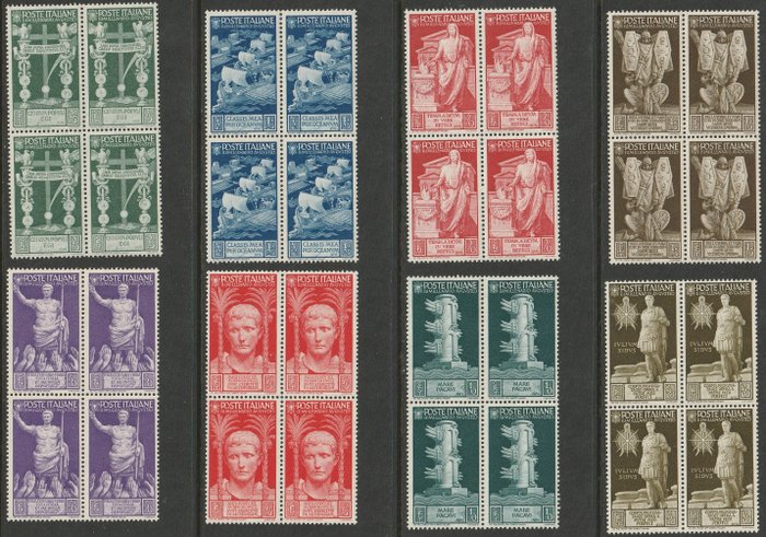 Koninkrijk Italië 1937 - Augustus complete set with airmail in intact blocks of four, very rare - Sassone S.90