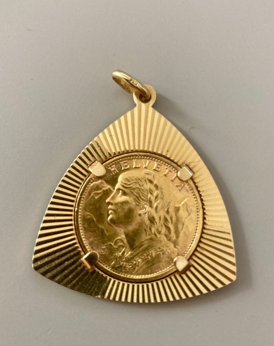 Schweiz. 20 Francs 1935 L B, met gouden medaillon/ring