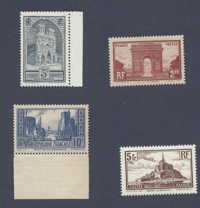 France 1931/1929 - Arc de triomphe, Cathédrale de Reims, Mont Saint Michel et La Rochelle - Yvert 258-261