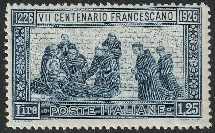 Koninkrijk Italië 1926 - St. Francis 1.25 l. light blue, perf. 14, intact, rare and certified - Sassone n.196