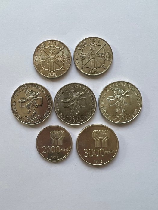 Argentine, Espagne, Mexique. Lot various silver coins 1966/1978 (7 pieces)