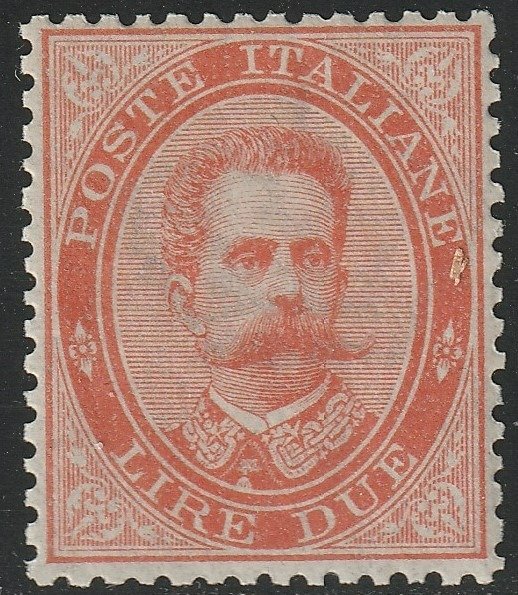 Koninkrijk Italië 1878 - Umberto, 1st issue 2 l. vermilion, centred and intact, with expertise - Sassone n.43