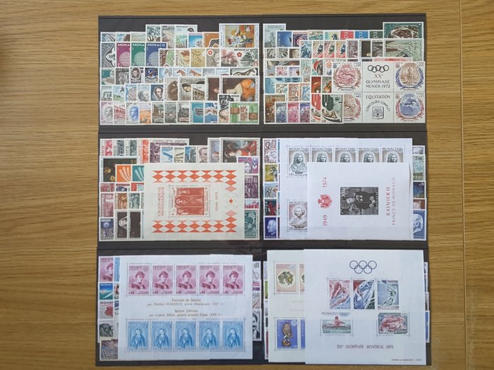 Monaco 1970/1976 - 7 full years of stamps with airmail, blocks and pre-cancels - Yvert 809 à 1078 sans les timbres non émis, PA 95 à 99, Préoblitérés 30 à 45 et BF 8 à 12