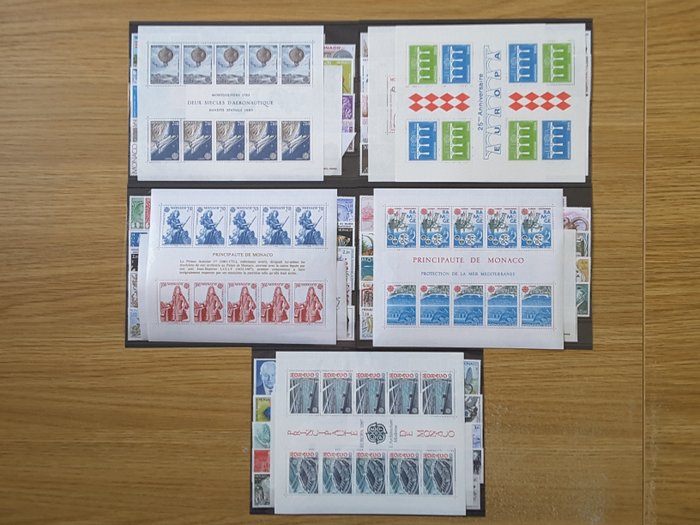 Monaco 1983/1987 - 5 full years without the unissued stamps, with airmail, Europa blocks, pre-cancelled, postage due - Yvert 1359 à 1613, PA 104, BF 25, 28, 30, 34, 37 et 39a, préos 78 à 97, taxe 73 à 86