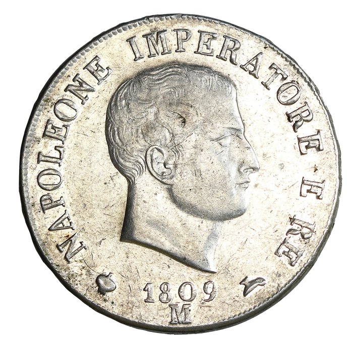 Italië, Koninkrijk Italië (Napoleontisch). Napoleone I - Re d'Italia (1805-1814). 5 Lire 1809 Milano