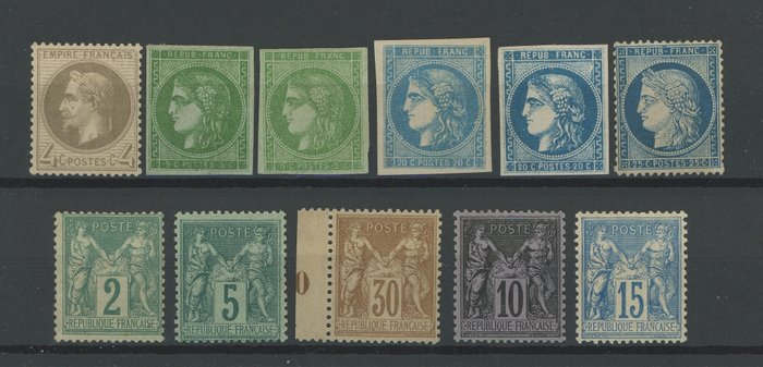 Frankreich 1863 - NO RP QUOTE: over 6,000 - Selection of classic Napoleon, Ceres Bordeaux and Sage stamps. - Yvert N°27B, 42B (2), 45,, 46, 60, 74, 75, 80, 89, et 90.