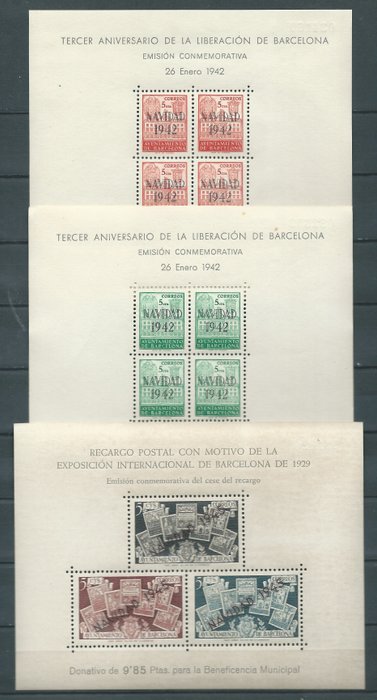 Spanje 1945 - Barcelona City Council miniature sheets, unissued - Edifil NE 32 + 40/41