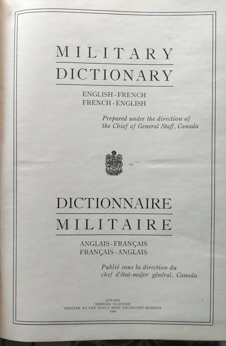 Général Canada - Dictionnaire Militaire - 1945