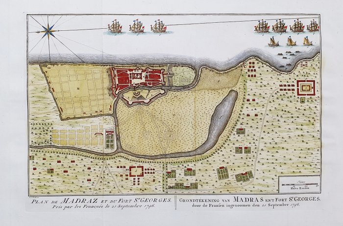 J. N. Bellin / A. F. Prevost - Plan de Madraz et du Fort St. Georges - 1754