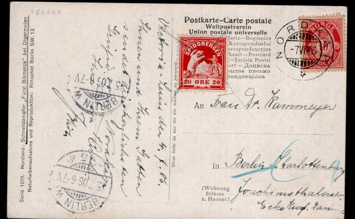 Allemagne, Norvège, Spitzberg - Hamburg America Line (envoyé du navire) Victoria Luise - Carte postale unique (1) - 1906