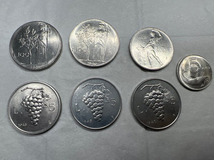 Italy, Italian Republic. Lotto di 7 monete con rarità 1948-1969