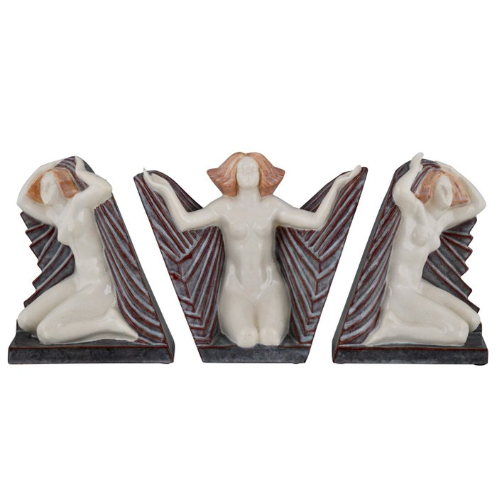 Preview of the first image of Editions Kaza, Narezo - Editions Kaza - Art Deco sculpture set with 3 naked women (3).