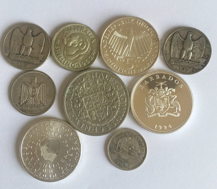 Monde. Lot various coins 1927/2004 (9 pieces)