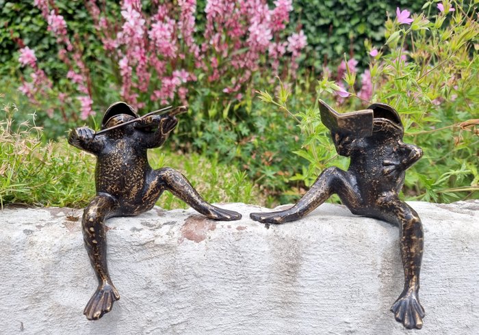 Sculpture, Musical frogs - 15 cm - Bronze patiné