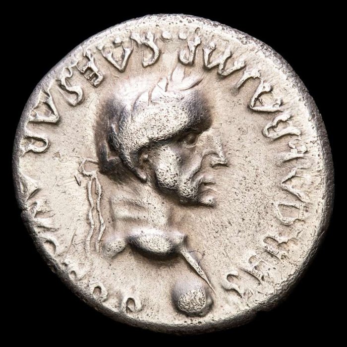 Impero romano. Galba (68-69 d.C.). Argento Denarius,  Tarraco - ROMA VICTRIX, Roma standing left with branch, foot on a globe, and leaning on a spear.