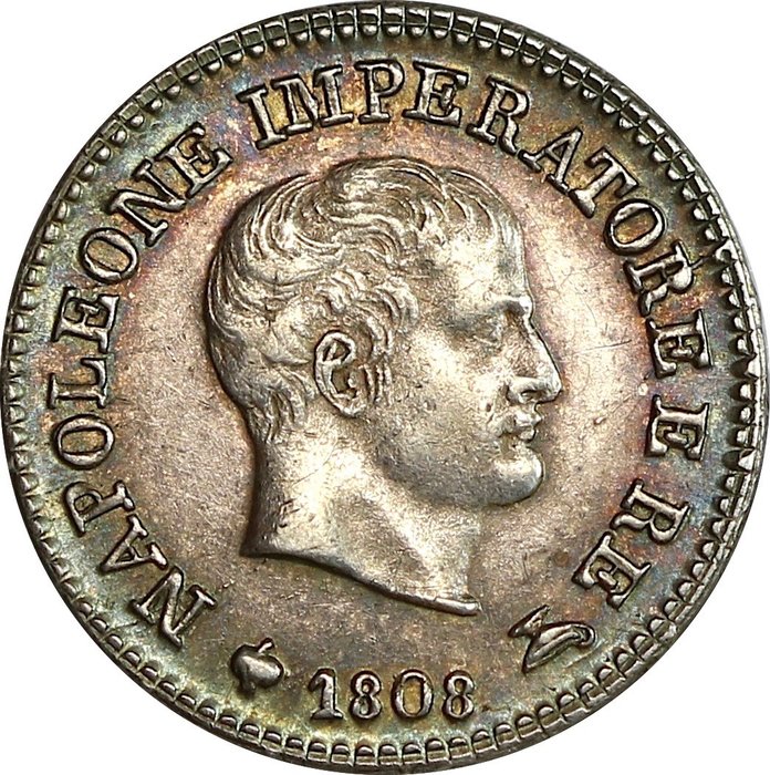 Italien, Königreich Italien (1805–1814). Napoléon I. (1804-1814). 10 Soldi 1808 Milano - Variante con stellette in incuso sul taglio A263