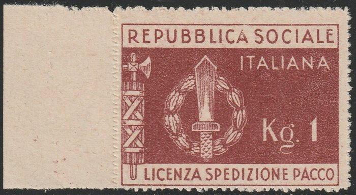 Italiaanse Sociale Republiek 1944 - Military franchise red brown, sheet margin, intact - Sassone n.1