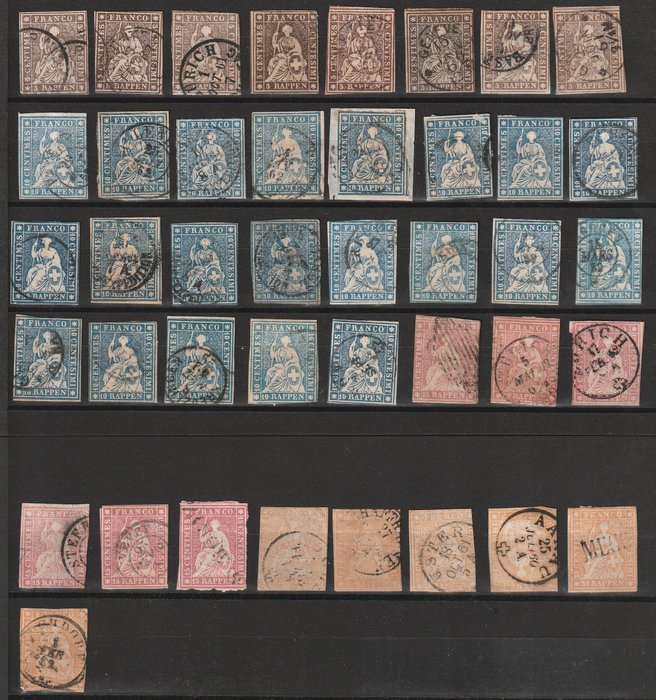 Schweiz 1854/1862 - Strubels, 41 pieces