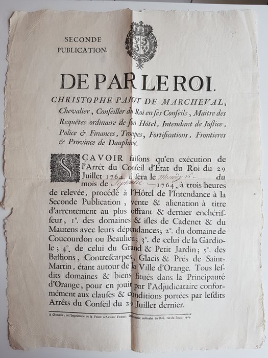 Christophe Pajot de Marcheval - De Par Le Roi - 1764