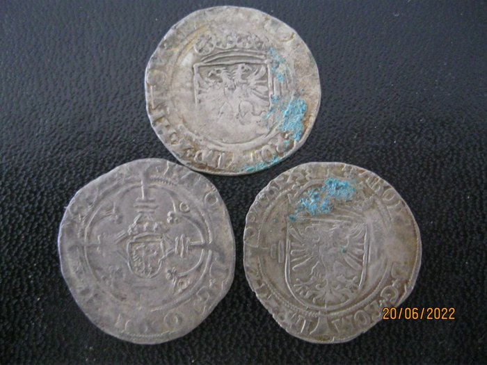 Netherlands, Brabant (Duchy of). Karel II (1506-1555). Zilveren Reaal + 1/2 Reaal + stuiver Antwerpen