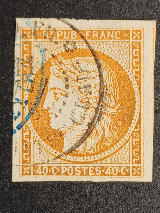 Frankrijk 1850 - Ceres N°5, 40 cents orange, cancelled, signed. Bluish postmark - Yvert