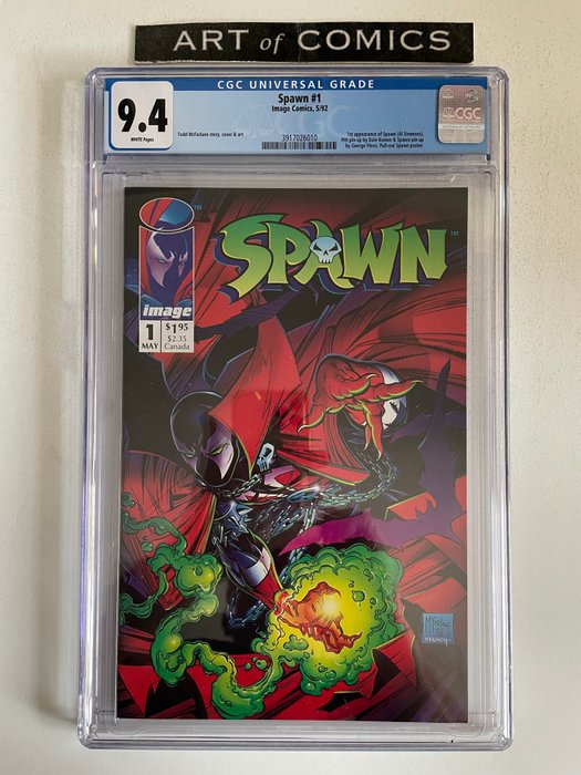 Spawn #1 - 1st Appearance Of Spawn - Pitt Pinup By Dale Keown - Spawn Pinup By George Perez - Spawn Pull Out Poster (Still Present) - CGC Graded 9.4 - Very High Grade - White Pages - Softcover - Eerste druk - (1992)