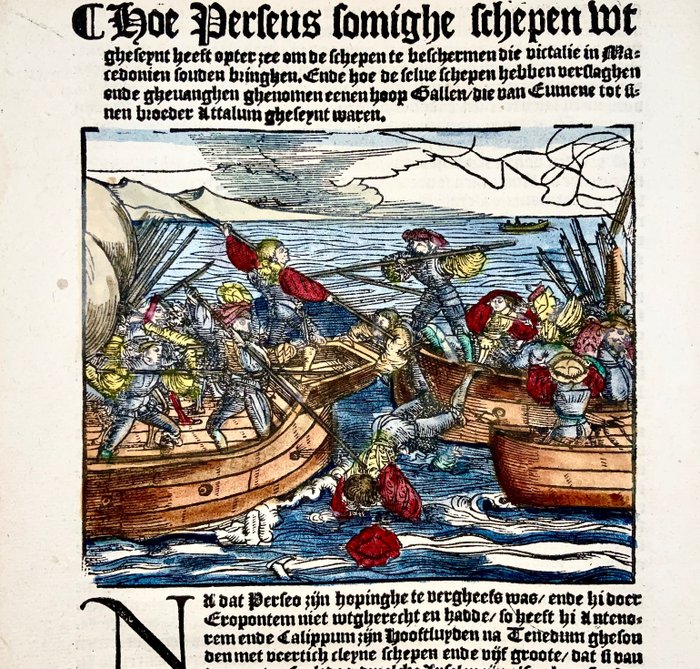 Hans Schauffelein - Dutch - Sea Battle “hoe Perseus somighe Schopenhauer…” - Livy - 1541