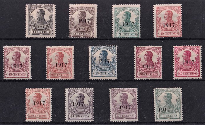 Spanisch-Guinea 1917 - Alfonso XIII. Enabled (overprinted) stamps. Complete set. - Edifil 111/123