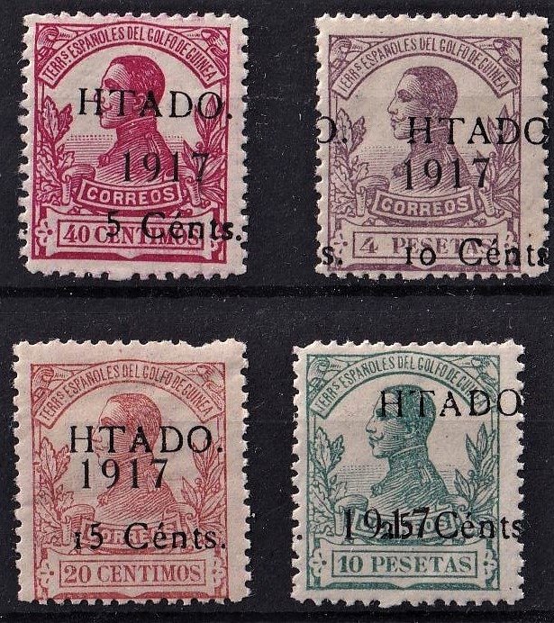 Spanisch-Guinea 1918/1918 - Alfonso XIII. Enabled (overprinted) stamps. Complete set. - Edifil 124/127