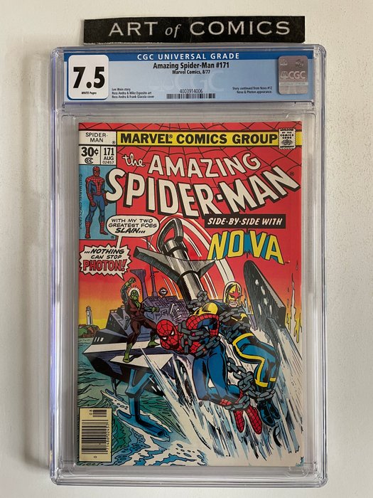 Amazing Spider-Man #171 - Story Continued From Nova #12 - Nova & Photon Appearance - CGC 7.5 Graded - High Grade! - White Pages!! - Softcover - Erstausgabe - (1977)