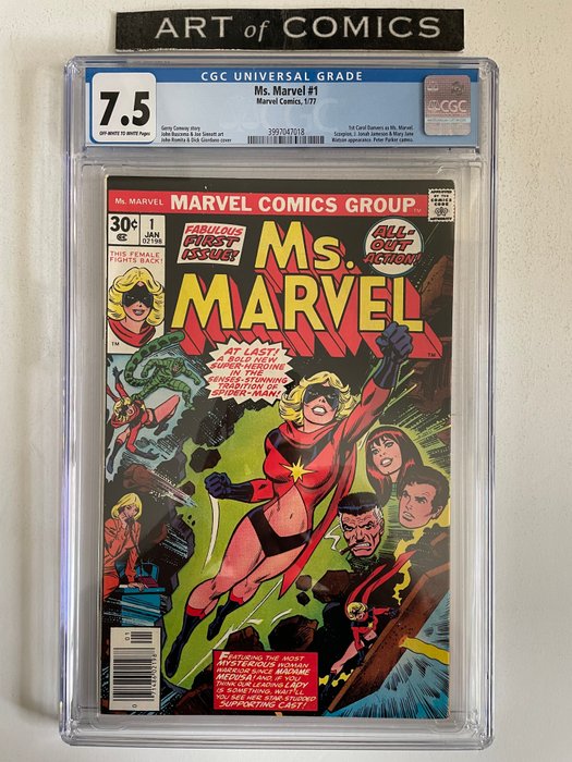 Ms Marvel #1 - 1st Appearance Of Carol Danvers As Ms.Marvel -J.Jonah Jameson,Scorpion, Peter Parker Appearance - CGC Graded 7.5 - High Grade!!! - Softcover - Erstausgabe - (1977)