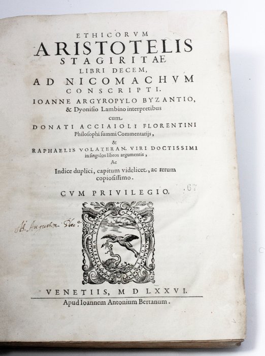 Aristotele - Etica Nicomachea - 1576