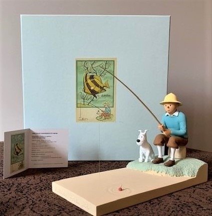 Tintin - Statuette Moulinsart 44011 - Fabrication Fariboles - Tintin et Milou à la pêche - (2014)