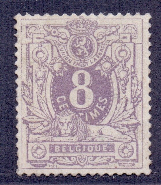 Belgium 1870 - Lying lion with numeral denomination: 8c Violet - OBP/COB 29