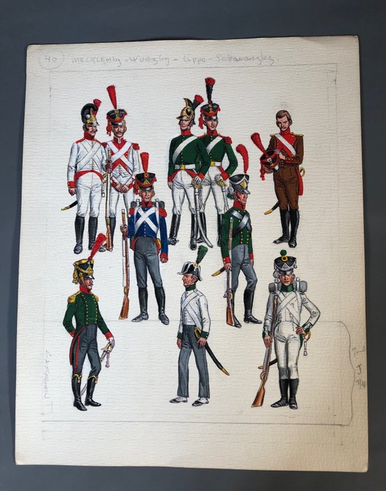 Funcken, Fred - Dessin original couleur - L'Uniforme & armes des soldats du 1er Empire - Nassau - (1969)