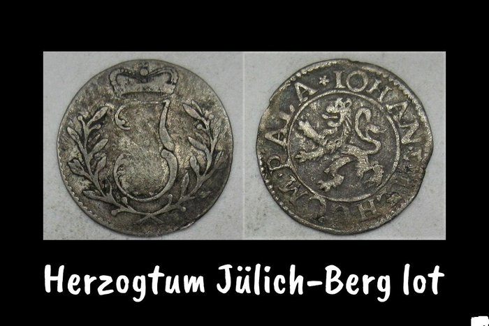 Deutschland, Jülich-Berg. Johann Wilhelm II 1679-1716. Albus 1682 Mülheim/3 Stuber 1806 F, Joachim 1806-1808 (2 pieces)