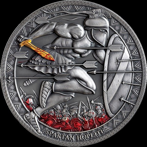 Cameroon. 500 Francs 2021 - Spartan Hoplite Legendary Warriors Antique finish Silver Coin -  1/2 oz