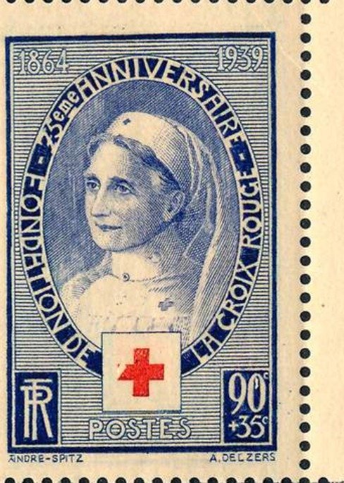 Frankreich 1939 - 75th anniversary of the International Red Cross, 30 cts + 35 cts black and ultramarine variety - Yvert 422A