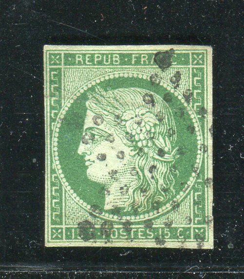 Frankreich 1850 - Rare N°2b dark green in perfect condition - Signed Calves