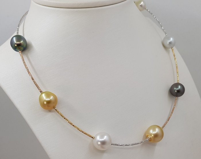 Image 2 of 10x13mm South Sea and Tahitian Pearls - 18 kt. Yellow gold - Necklace