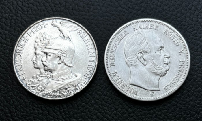 Deutschland, Reich, Preussen. 5 Mark 1901-A 200 Jahre Königreich,/5 Mark 1876-B (2 pieces).
