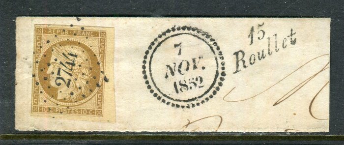 Frankreich 1852 - Superb N°1 sheet edge on fragment of letter of Roullet (Charente Maritime)